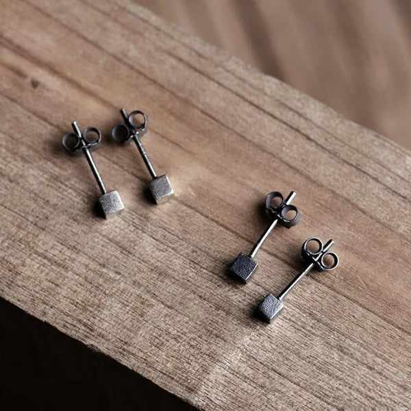 925 Sterling Silver Cute Cube Stud Earrings Men Women