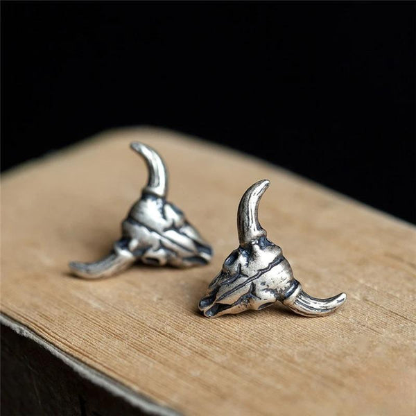 S925 Sterling Silver Men Women Sheep Head Skeleton Stud Earring