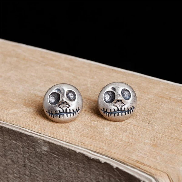 Retro 925 Sterling Silver Pumpkin Prince Jack Stud Earrings Men Women