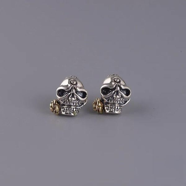 Real 925 Sterling Silver Creative Retro Skull Stud Earring