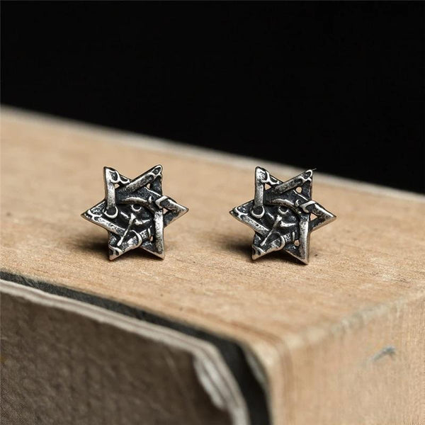 New 925 Sterling Silver Original Design Six-pointed Star Eye of Horus Sun Vine Stud Earring