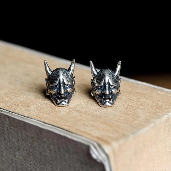 Punk Style 925 Sterling Silver Skeleton Prajna Stud Earrings For Men and Women