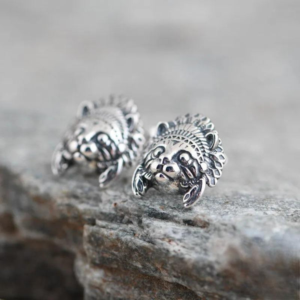 925 Sterling Silver Creative Vintage Indian Cat Screw Stud Earrings Men Women