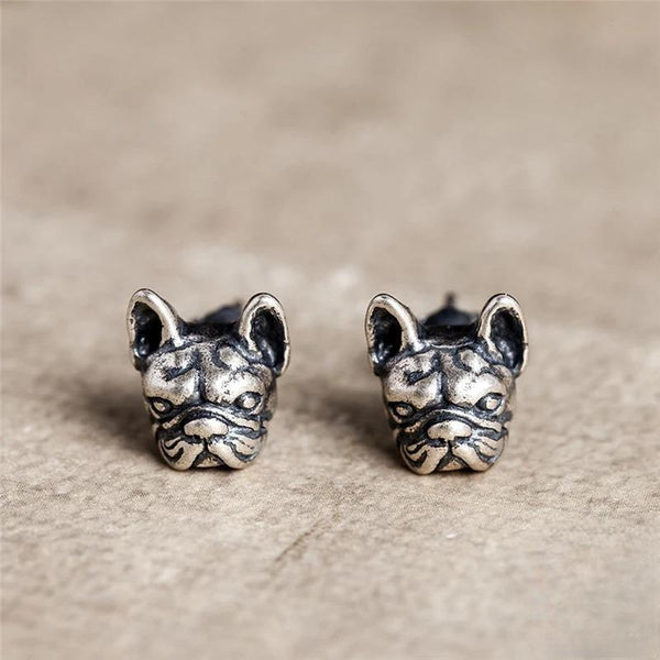 Punk Vintage 925 Sterling silver Cartoon Animal Bulldog Stud Earrings