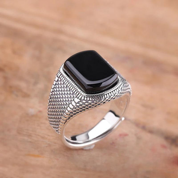 Men Punk Black Zircon 925 Sterling Silver Ring