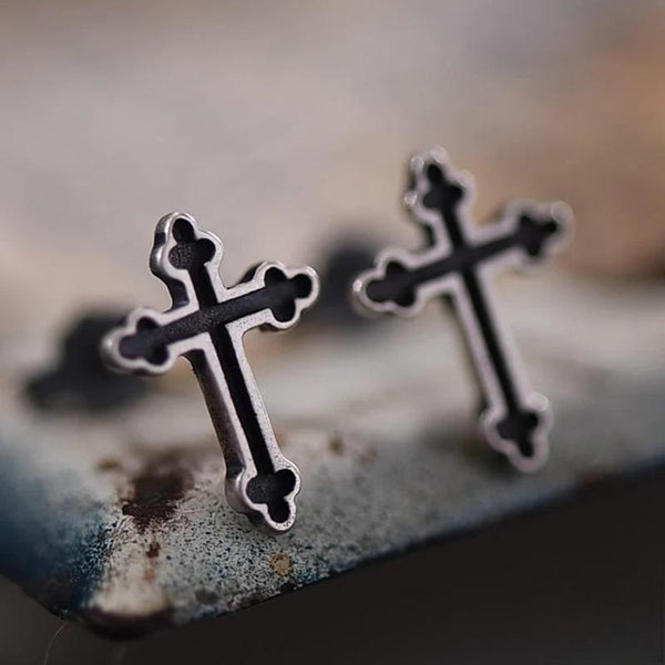 Minimalist Men Women Punk Retro 925 Sterling Silver Gothic Cross Stud Earrings