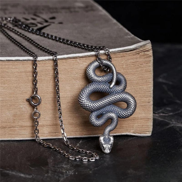 Vintage 100% 925 Sterling Silver Snake Pendant Necklace For Men and Women