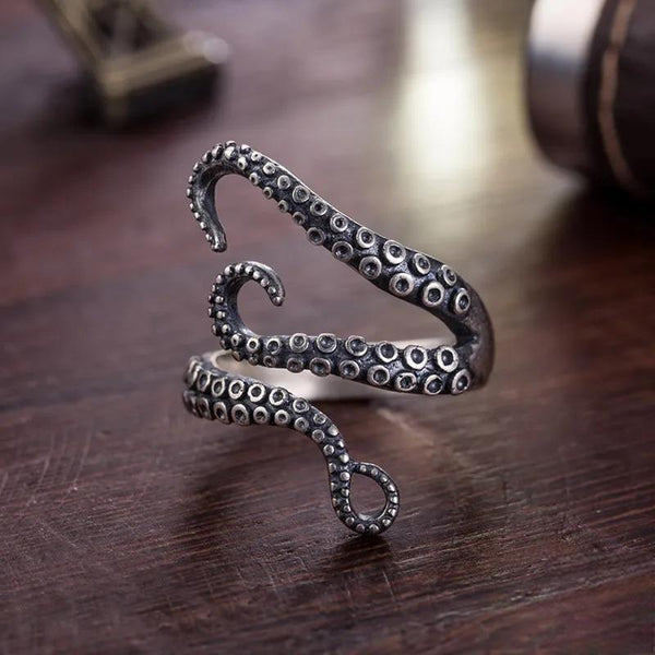 Vintage Unique 925 Sterling Silver Cool Octopus Claw Tentacles  Ring For Men and Women