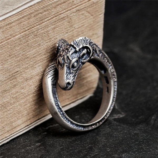 Vintage Black 925 Sterling Silver Zodiac Sheep Head Finger Ring Punk Biker Rings for Men