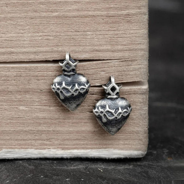 925 Sterling Silver Heart of Thorns Stud Earrings Men Women