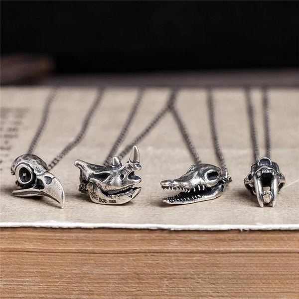 S925 Sterling Silver Creative Retro Oxidized Black Eagle Crocodile Cheetah Rhino Skull Pendant Necklace