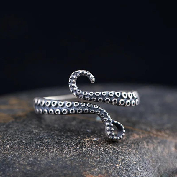 Punk Vintage Unique 925 Sterling Silver Octopus Claw Tentacles  Ring For Men Women