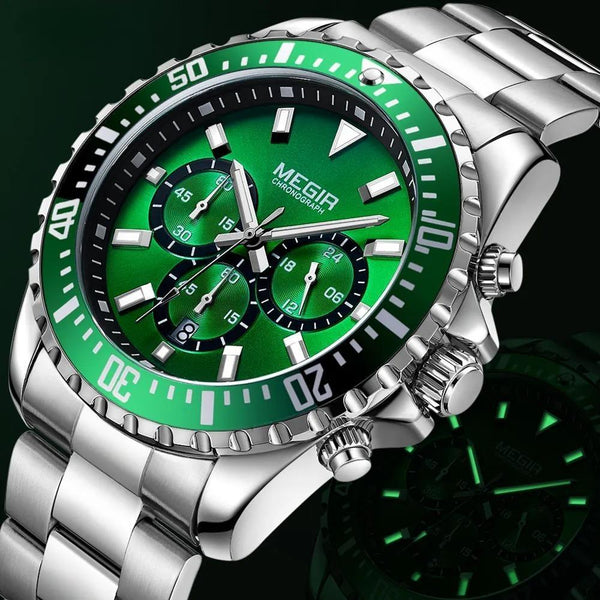 Men's Chronograph Quartz Watches Stainless Steel Waterproof Lumious Analogue 24-hour Wristwatch for Man