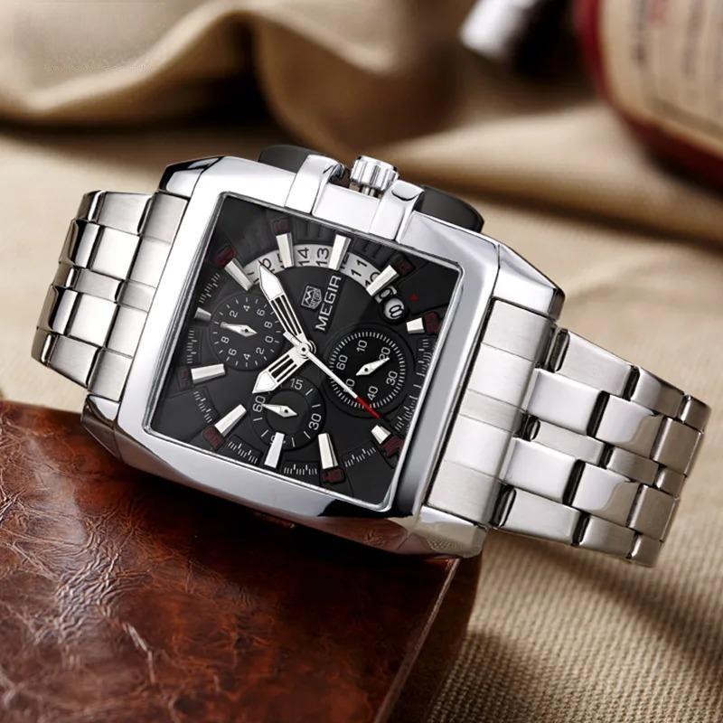 Full Black Watches Men Luxury Chronograph Quartz Watch for Man Square Dial Luminous Wristwatch