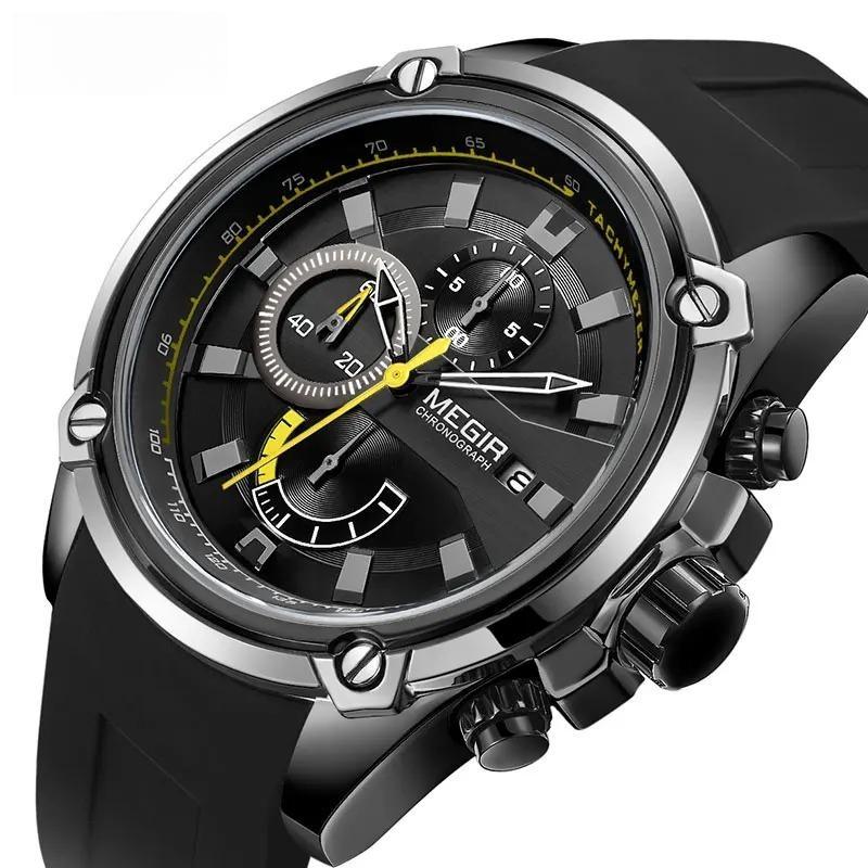 Army Sports Quartz Watches for Men Black Silicone Strap Military Marine Chronograph Wristwatch