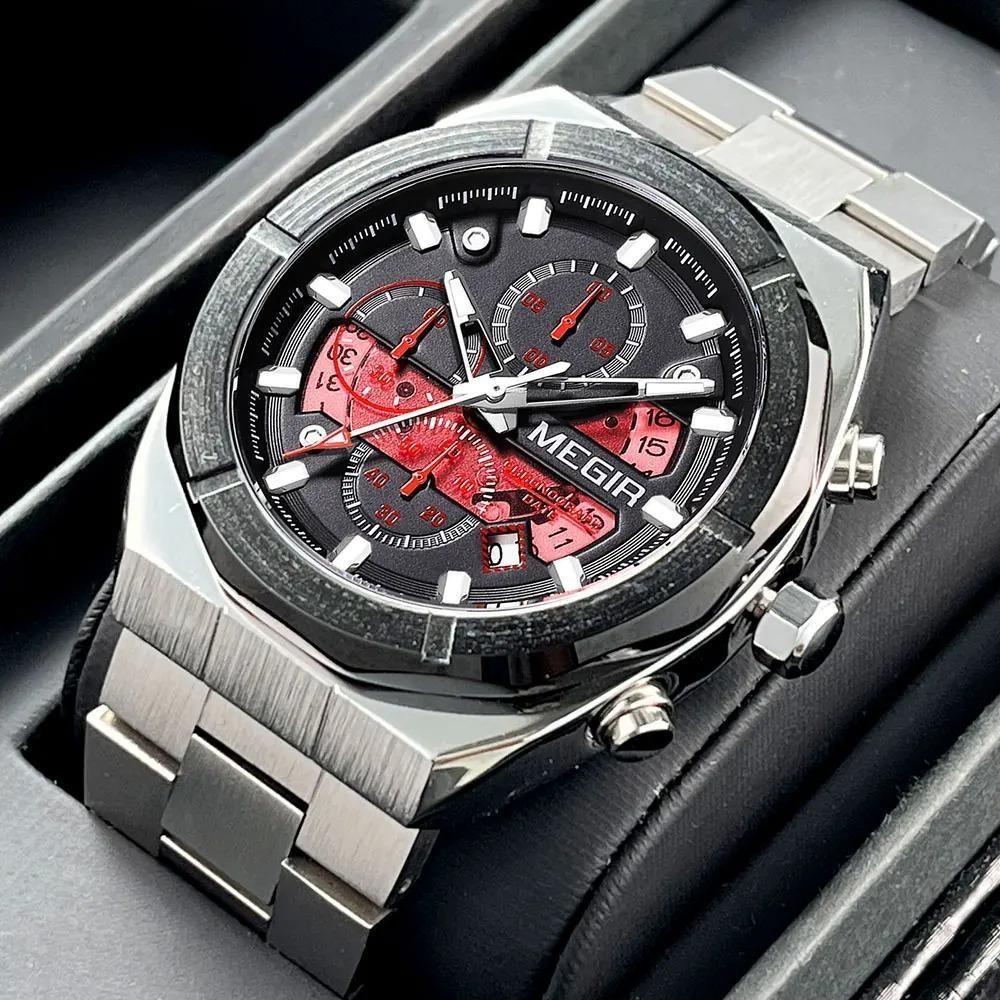 Silver Quartz Watch for Men Fashion Military Sport Dress Wristwatch