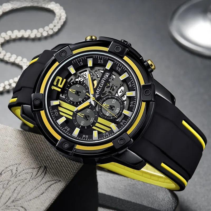 Men's Black Silicone Strap Quartz Watches Chronograph Sports Wristwatch for Man