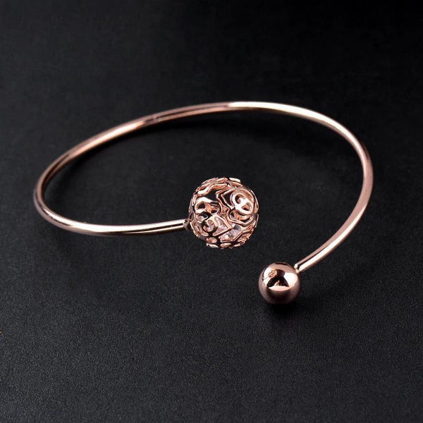 Charm Crystal Inside Open Bangle For Women Hollow Flower Ball Beautiful Bracelet