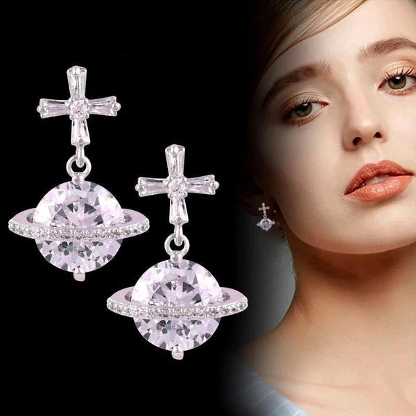 Cubic Zirconia Cross Earrings Women Gold Silver Color Round Circle Earring