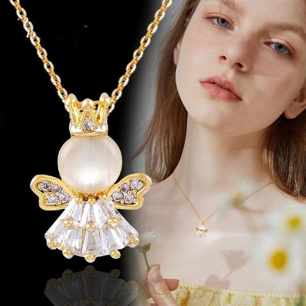 Cute Small Opal Angel Pendant Necklace For Women Gold Color