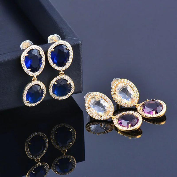 Elegant Blue Purple Oval Crystal Drop Earrings