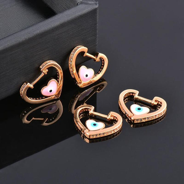 Enamel Eyes Hollow Heart hoop earrings Gold Color Dubai Jewelry Women