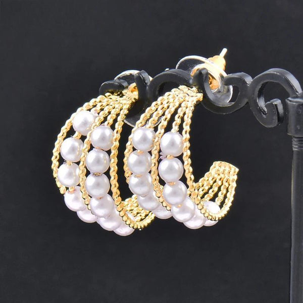 fashion Korean white pearl hoop earrings for women