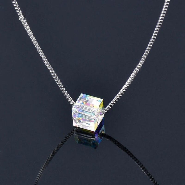 korean style Cube Crystal Choker Rose Gold Silver Color Necklace For Women