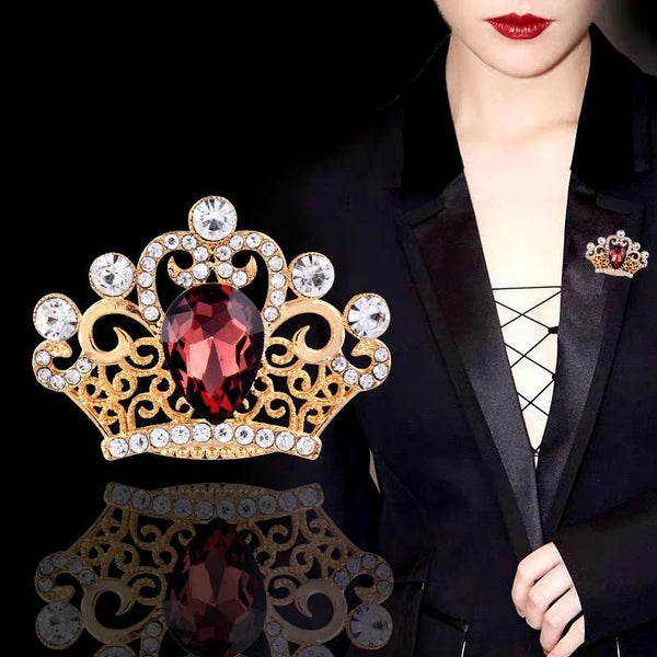 Elegant Crown Multicolor Brooch Rose Gold Silver Color Red Blue Zircon Brooches For Women