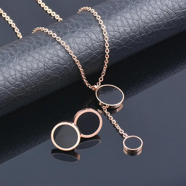 Fashion Stainless Steel Black Round Shape Jewelry Necklace Earring Set For Women