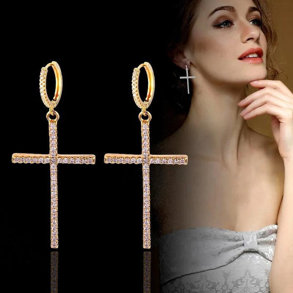 Simple Cross Circle hoop earrings Gold Silver Color Drop Dangle Earrings For Women