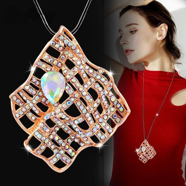 Multicolor Mesh Pendant Necklace Yellow Gold Color Black White Colorful Zircon Long Neckalce