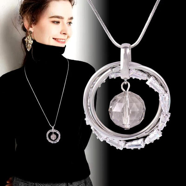 trendy big grey glass ball hollow circle pendant long necklace for women