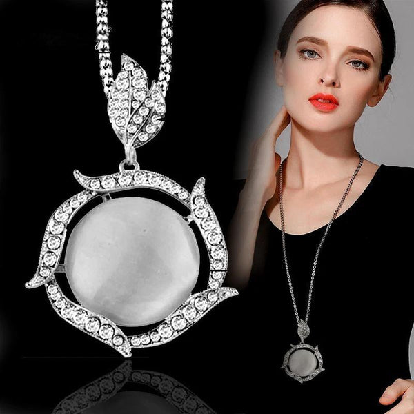 Vintage Jewelry Big Round Opal Flower Pendant Long Necklace For Women