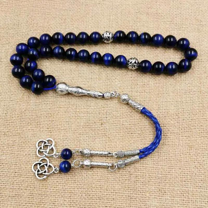 Natural blue tiger eye Tasbih Muslim Man bracelets Gift Eid misbaha accessories 33 66 99 prayer beads