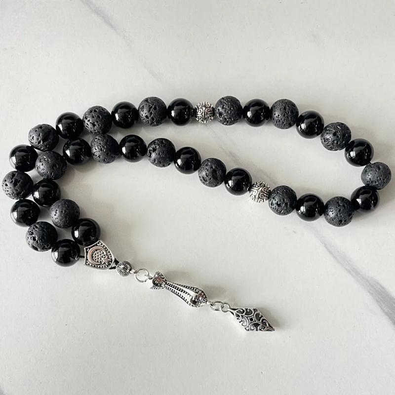 Tasbih men lava stone with black agate turkish style muslim prayer beads bracelet Ramadan Eid gift