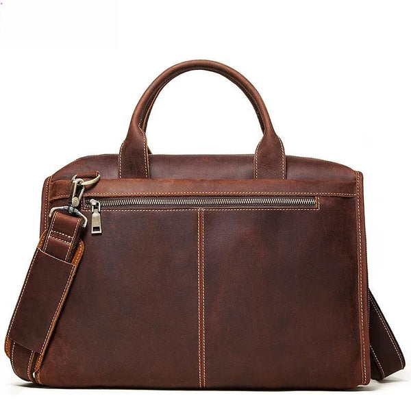 Crazy Horse Leather Briefcases Business Men's Crossbody Bag 16'' Laptop Bag