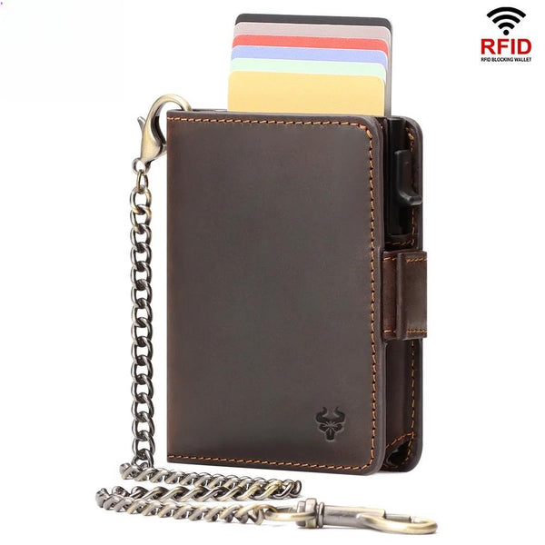 Crazy Horse Leather Card Holder RFID Blocking Card Case Smart Pop-up Cardholder