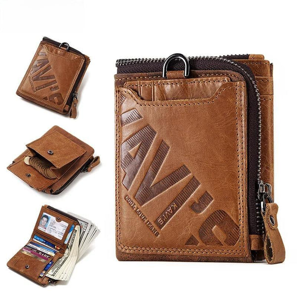 Crazy Horse Leather Men Wallets Vintage Cowboy Travel Wallet Card Holder