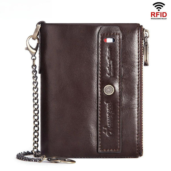 Genuine Leather Men's Wallet RFID Blocking Credit Card Horder
 with Zipper Coin Pocket