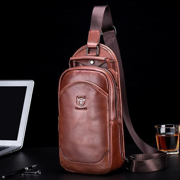 Genuine Leather Messenger Shoulder Bag Men's Chest bag