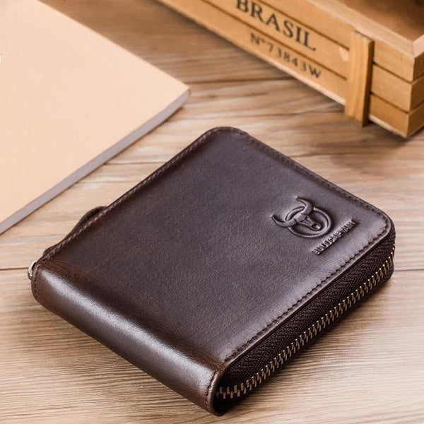 RFID Leather Men's Wallet Brand Wallet Retro Men's Short Coin Purse Zipper Wallet Card Holder Wallet