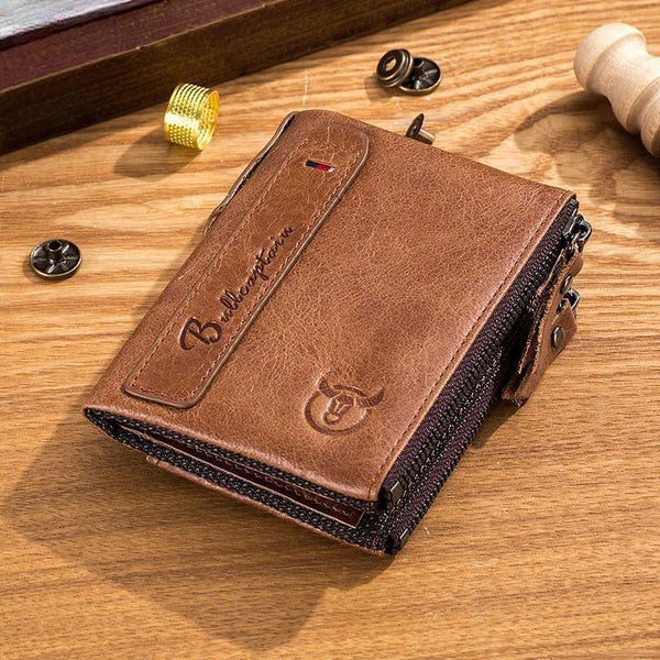 retro leather men's wallet leather zipper buckle short money wallet card holder coin purse RFID wallet