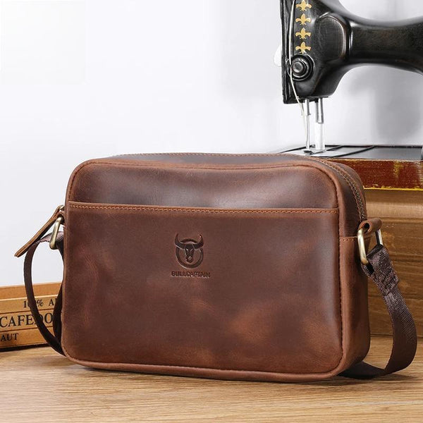 Crazy Horse Leather Men's Fashion Bag New Large-capacity Single Shoulder Cross-body Bag