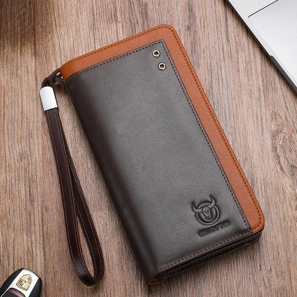 Genuine Leather Men's Wallet RFID Blocking Long Purse Coin Case Passport Cover For Mens