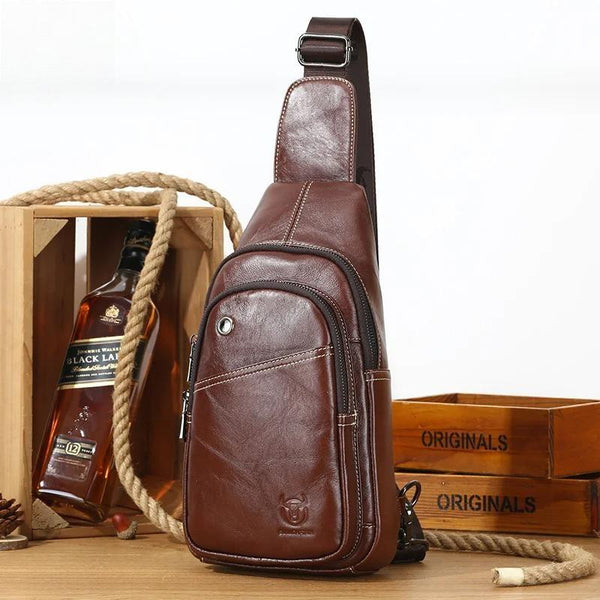 Genuine Leather Chest Bag Men Travel Crossbody Bag