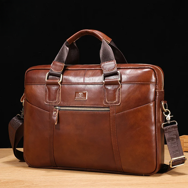 Men's Leather Briefcase Can Be Used For 15.5-Inch Notebook Large-Capacity Work Bags