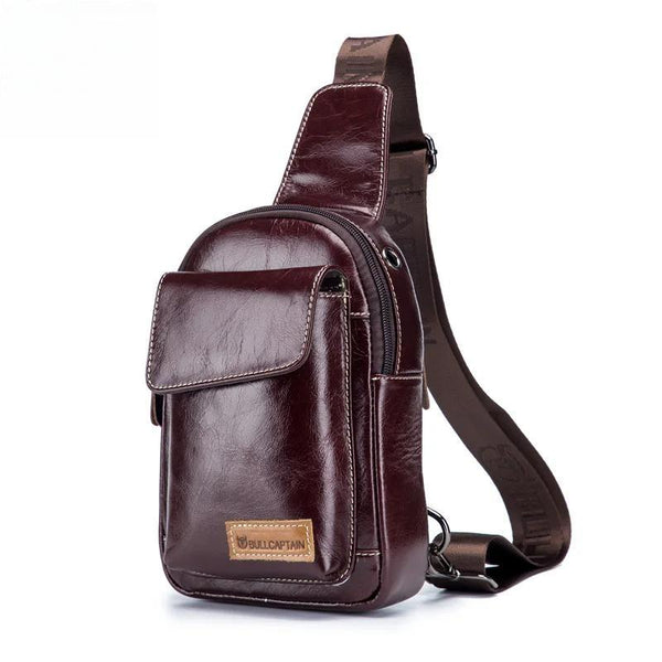 cowhide Leather Casual Fashion Crossbody Chest Bag men's