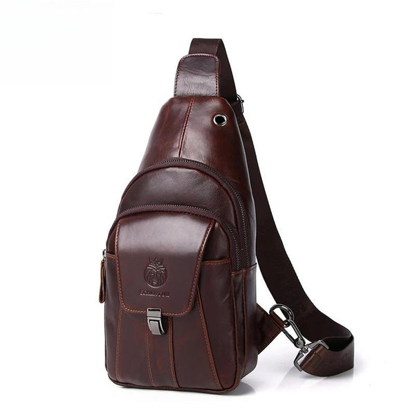 Genuine Leather Chest Bag For Men Fashion Style Casual Straddle Bag