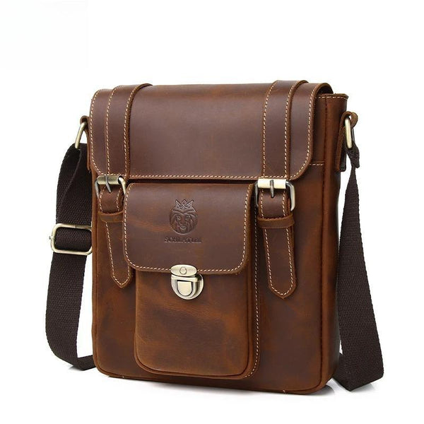 Genuine Leather Crazy Horse Male Messenger Bags Vintage Brown Crossbody Bag